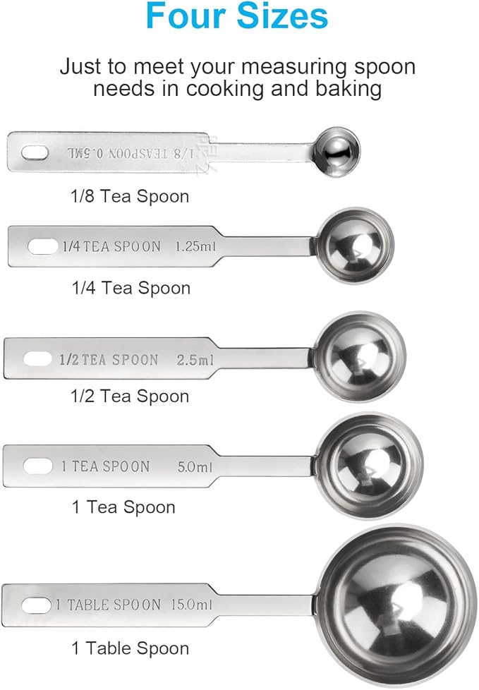 5PCS OstWony Measuring Spoons Set, Includes 1/8 tsp, 1/4 tsp, 1/2 tsp, 1 tsp - Image 2
