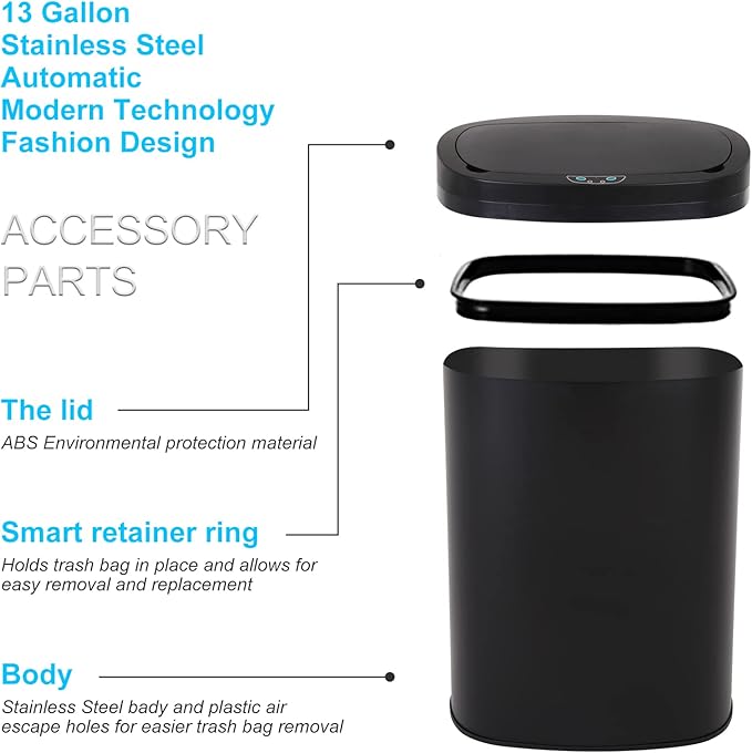 Bigacc Kitchen Trash Can | Stainless Steel 13 Gallon Trash Can | 50L Touch Free - Image 5