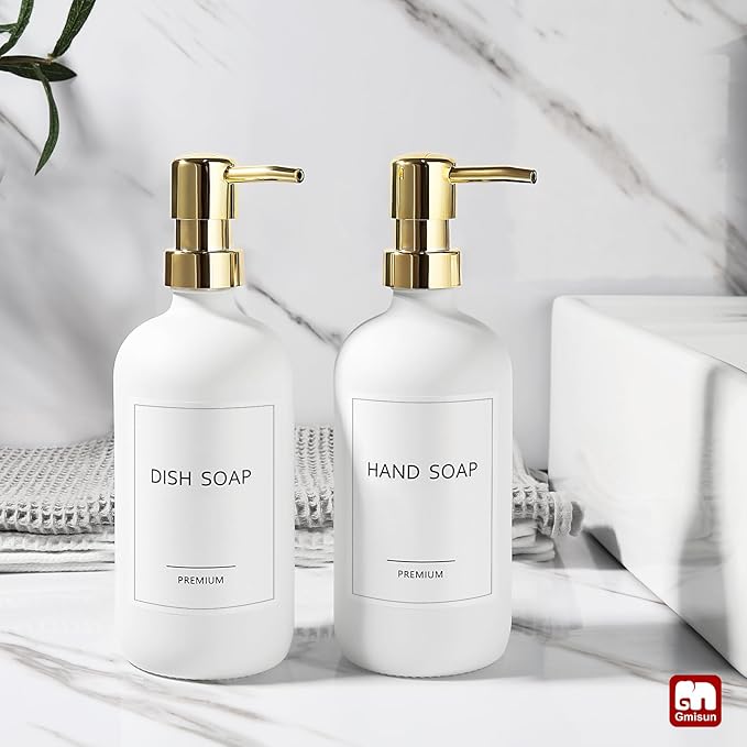 GMISUN White Soap Dispenser, 2 Pack Glass Hand Soap Dispensers Bathroom - Image 4