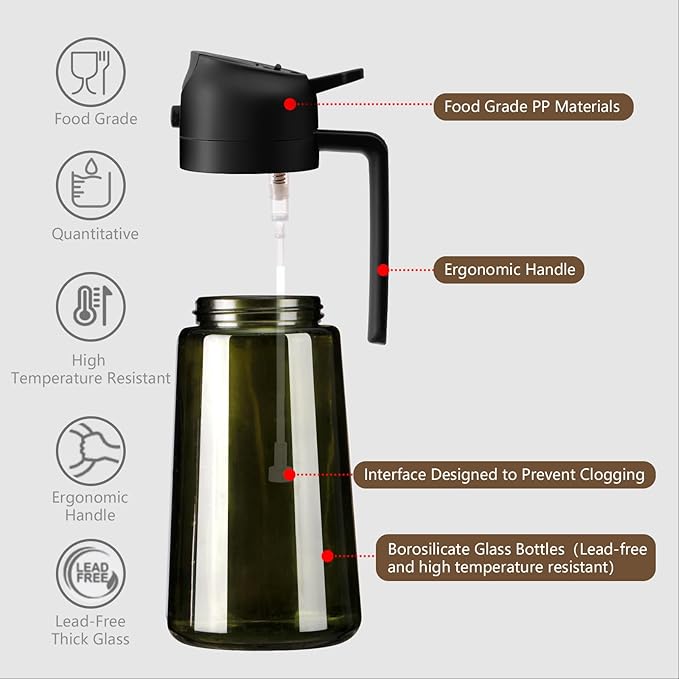 SWEET VIEW 2PCS Olive Oil Dispenser and Oil Sprayer – 16oz/470ml Glass - Image 5