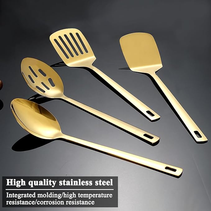Homquen Gold Kitchen Utensils Set 4pcs, Titanium Gold Plating Stainless Steel - Image 3