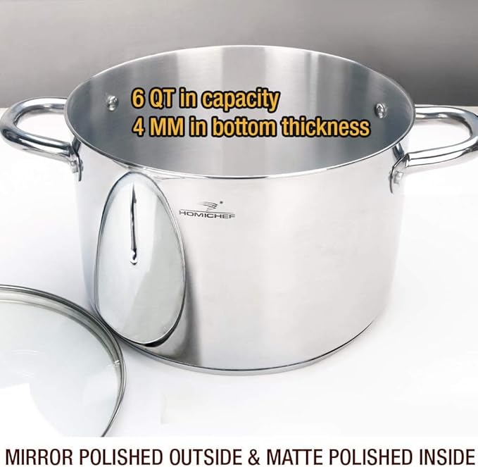 HOMICHEF Stock Pot 6 Quart Nickel Free Stainless Steel - 6 Qt Soup Pot - Small - Image 2