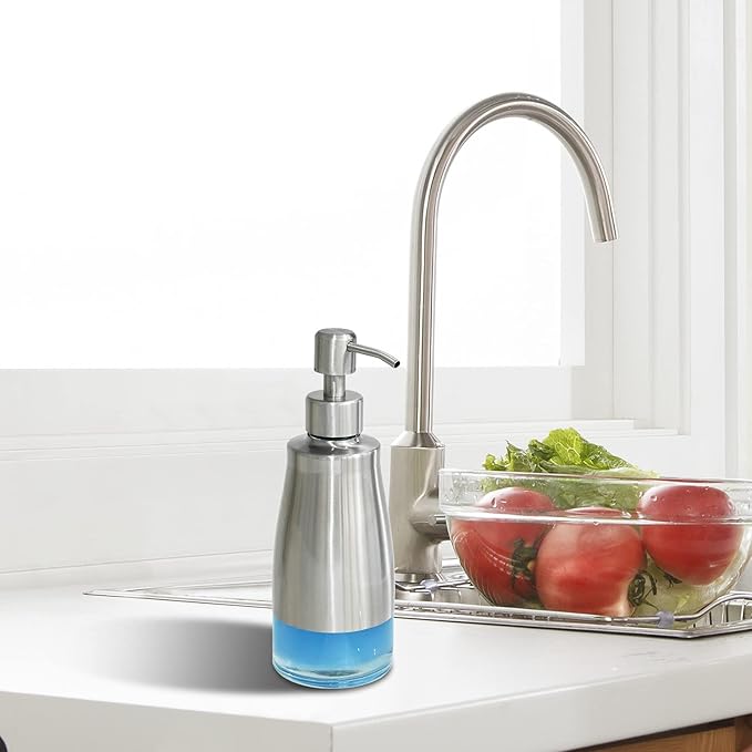 AUMIO Dish Soap Dispenser with Stickers, Kitchen Soap Dispensers Brushed Nickel - Image 5
