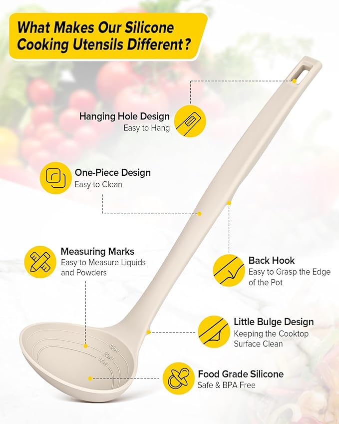 Silicone Pasta Fork and Soup Ladle Set, Heat Resistant Non Stick Kitchen - Image 2
