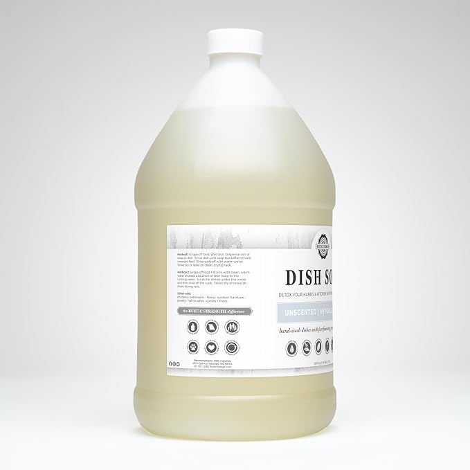 Rustic Strength Unscented Dish Soap, Gallon Plastic | High-Lathering, Concentrated,Plant-Based Formula,No Added Fragrance