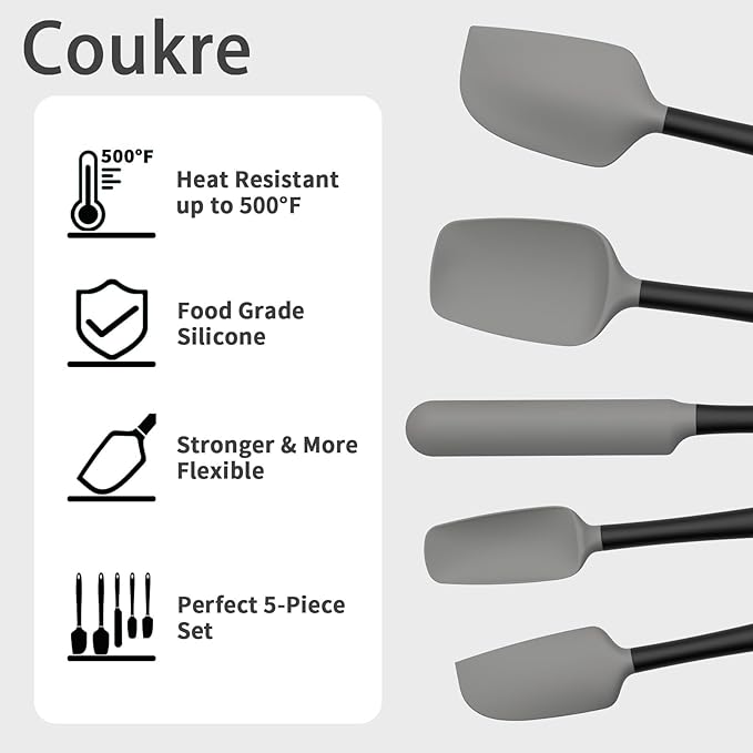Coukre Silicone Spatula Set of 5, High Temperature Resistant, Food Grade - Image 3