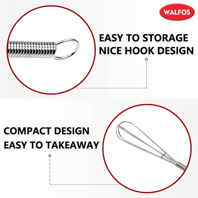 Walfos Mini Whisk, Non-Rust 304 Stainless Steel, 6+8 Inch, Heat Resistant 450 - Image 5