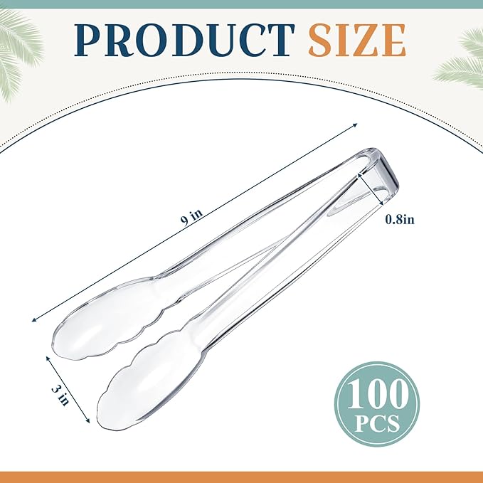 Tessco for you 100 Pcs Plastic Tongs for Serving Bulk, 9 Inch Plastic - Image 2