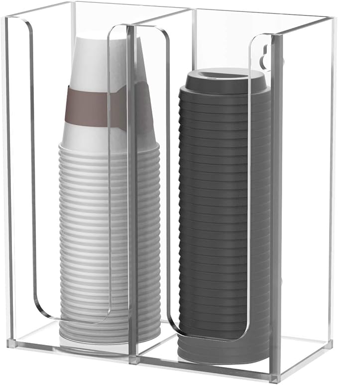 Richboom Acrylic Coffee Cup and Lid Storage Organizer Holder, 2 Compartments - Image 3