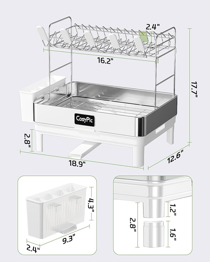 2 Tier Dish Drying Rack, Thicker Premium 304 Stainless Steel Dish Racks - Image 6