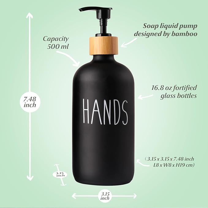 LOOCHICA Black Glass Kitchen Soap Dispenser, Detergent Dispenser or Hands Soap - Image 4