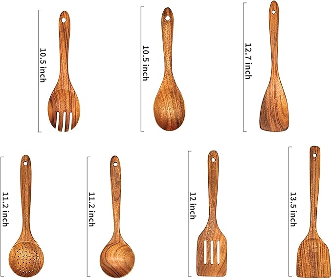 Wooden Spoons for Cooking, Wooden Utensils for Cooking 7 Pcs Wooden Cooking - Image 2
