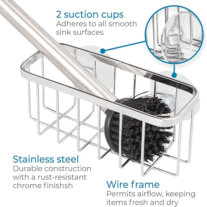 iDesign Stainless Steel Suction Sponge Holder, Kitchen Sink Sponge Caddy - Image 3