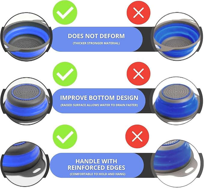 Blue Round Silicone Collapsible Colander – Silicone Round Kitchen Strainers - Image 3