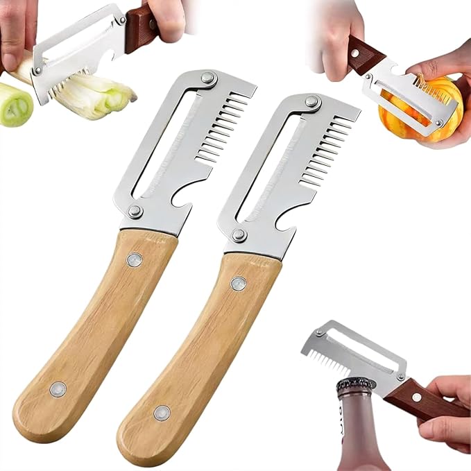 2PCS 3-in-1 Multifunctional Vegetable Peeler, Zero Snag Wooden Peeler, by Unknown