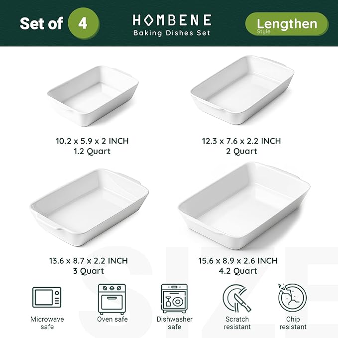 HOMBENE Baking Dish Set for 4, Ceramic Bakeware Sets - Image 2
