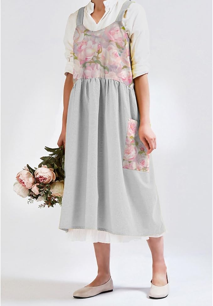 Uaussi Cotton Linen Apron Cross Back Work Apron - Image 6