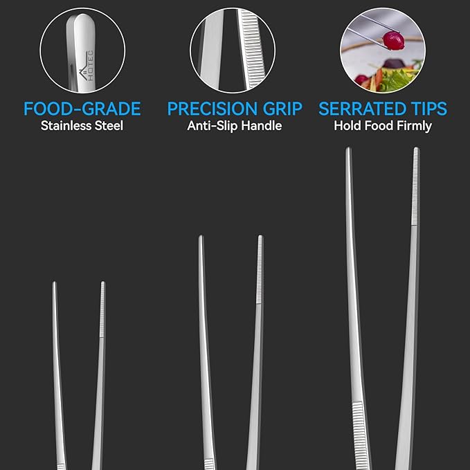 HOTEC Kitchen Tweezers Tongs Stainless Steel Professional Chef Tweezers - Image 6