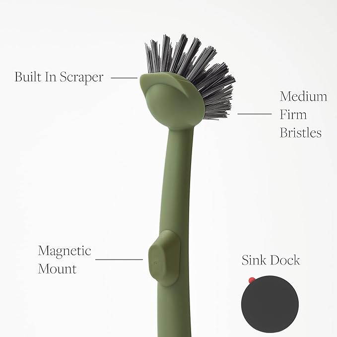 Earth & Mango Magnetic Dish Brush & Scraper, Snaps to Sink, Non-Scratch - Image 3