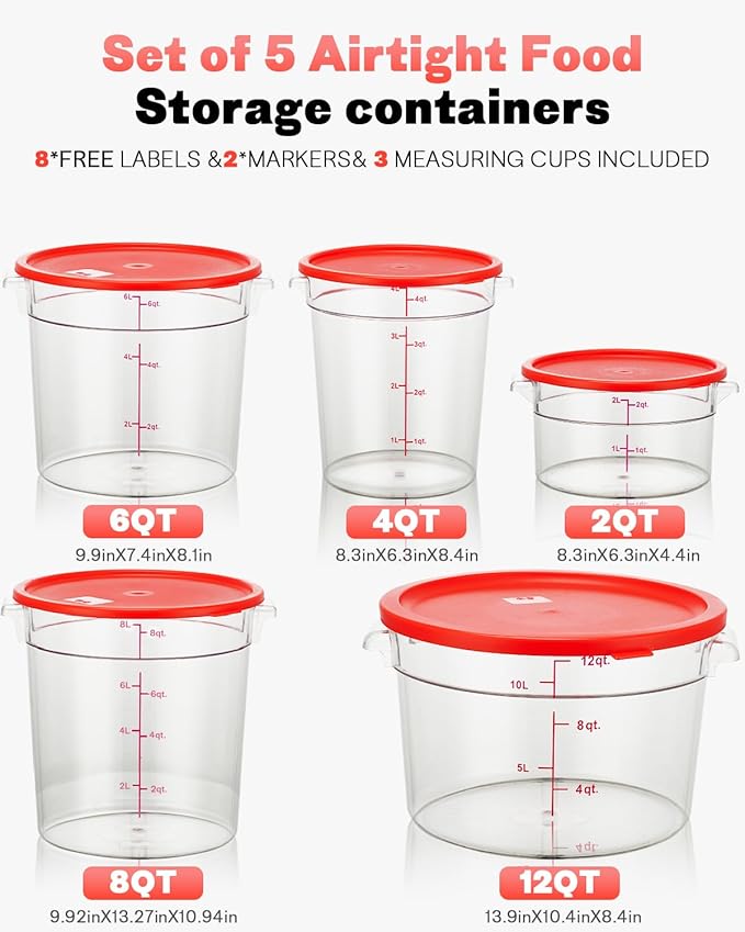 2QT NSF Food Storage Containers: 8 PCS Commercial Clear Round Food Storage - Image 9