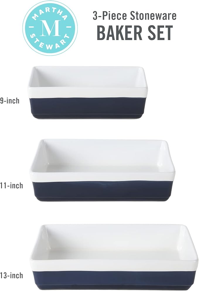 MARTHA STEWART 3-Piece Oven to Table Stoneware Bakeware Set – Baking Dish & - Image 3