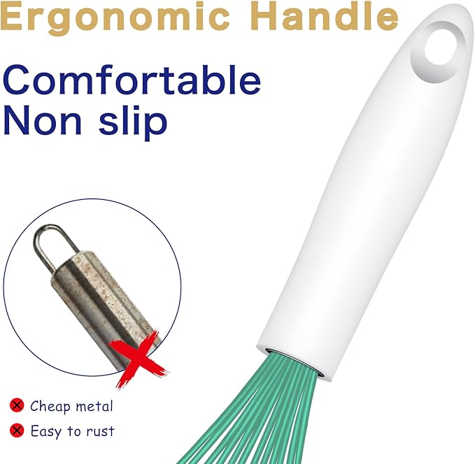 OYV Teal Silicone Whisk, Sealed Waterproof Design Set of 3, Professional - Image 5