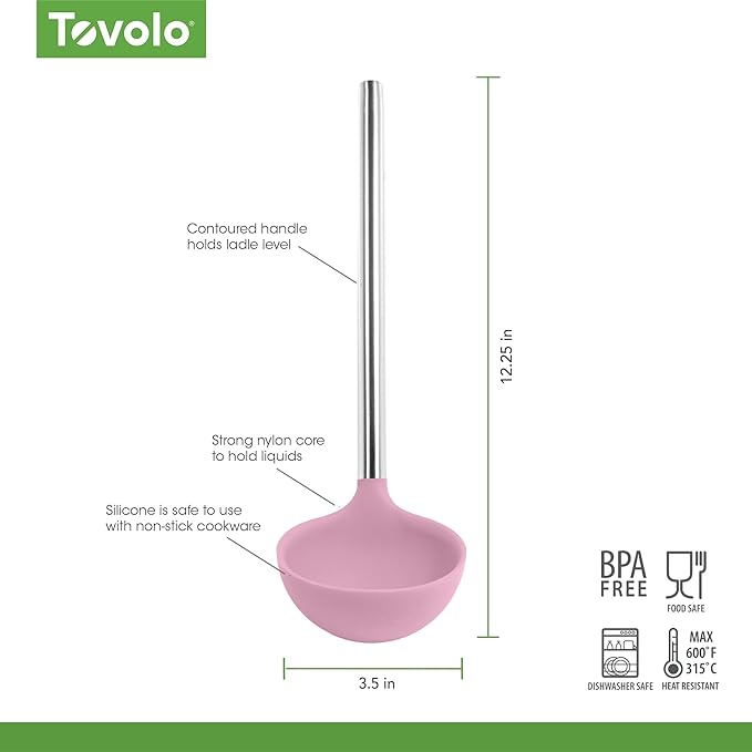 Tovolo Silicone Ladle with Stainless Steel Handle Pink Sorbet Soup Ladle Large - Image 4