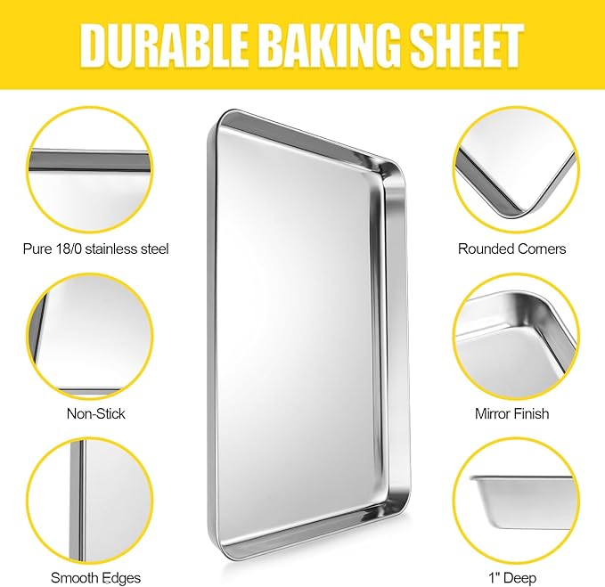 Terlulu Baking Sheet, Cookie Sheet, Stainless Steel Baking Pan, 2 Piece-19.6''x - Image 3
