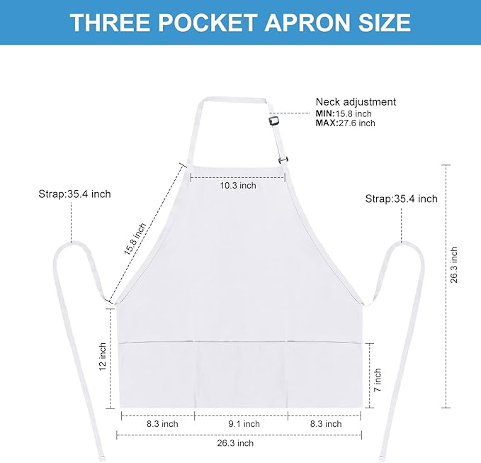 Jubatus 2 Pack 3 Pockets 100% Cotton Adjustable Bib Apron Chef Kitchen Cooking - Image 6