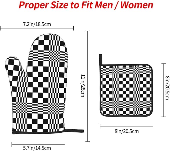 Black and White Optical Illusion Checkered Oven Mitt & Pot Holder Set - Image 9