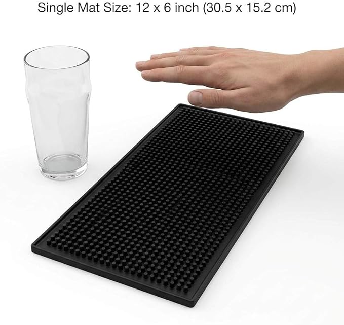 QWORK 12"x6" Black Rubber Bar Mat – 6 Pack Non-Slip Drainage Pad - Image 2