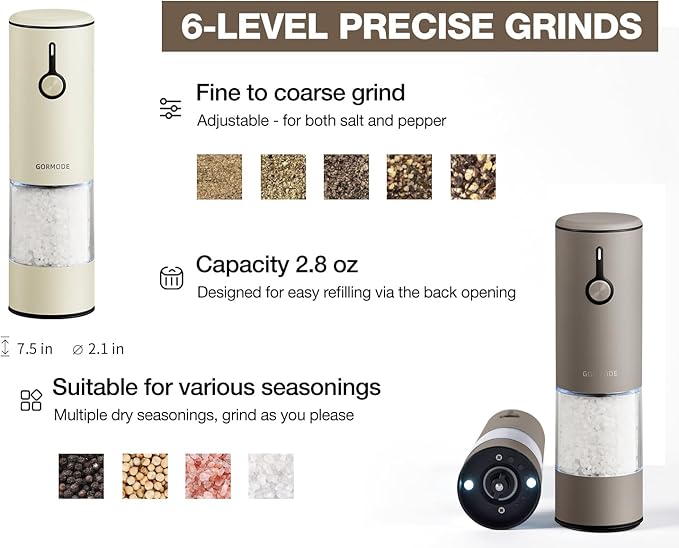 Stainless Steel Rechargeable Electric Salt and Pepper Grinder Set – USB Charging - Image 4
