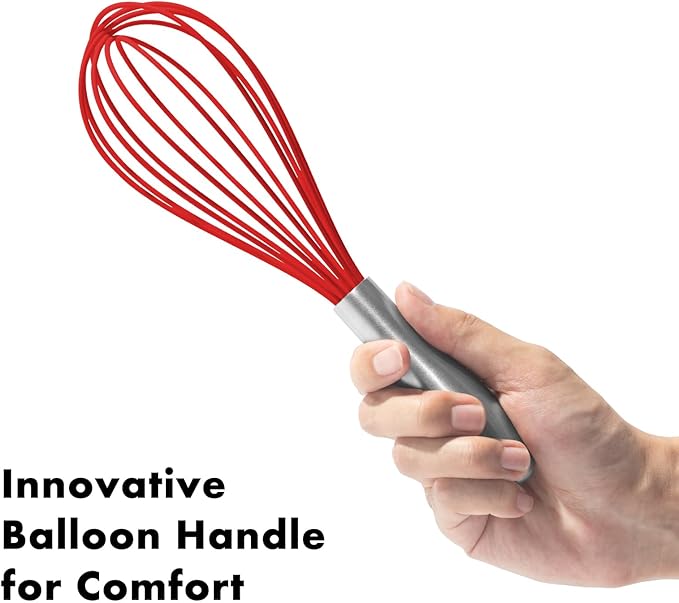 OYV 10-Inch Red Silicone Whisk, Heat Resistant 480°F Kitchen Whisk - Image 3