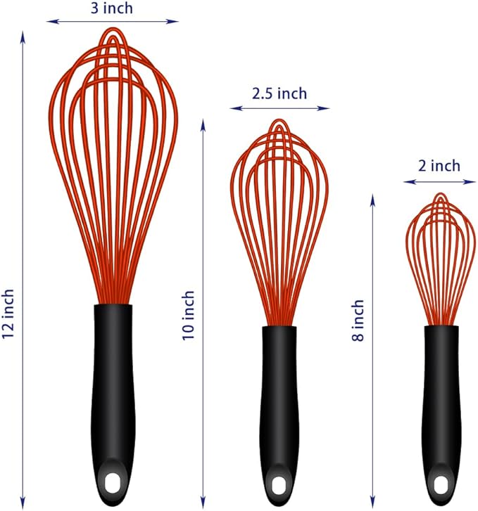 OYV Red Silicone Whisk, Sealed Waterproof Design Set of 3, Professional Kitchen - Image 6