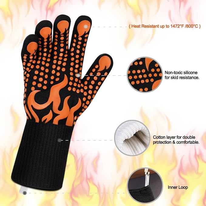 Comsmart BBQ Gloves, 1472°F Heat Resistant Grilling Gloves Silicone Non-Slip - Image 4
