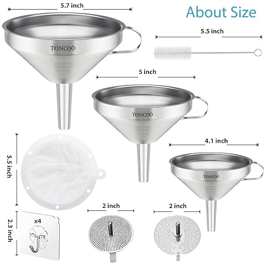 Toncoo 3 Pack Stainless Steel Funnels - Image 2
