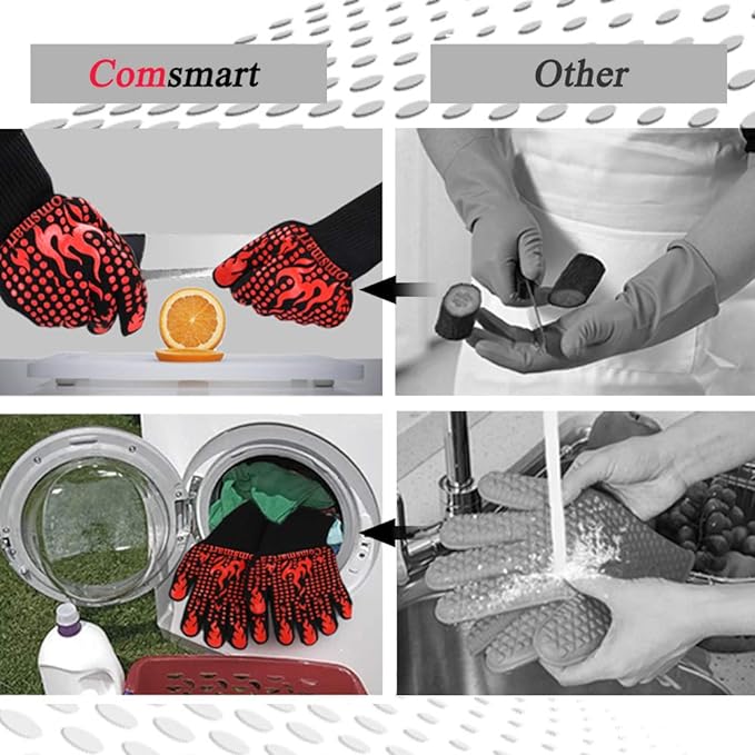Comsmart BBQ Gloves, 1472 Degree F Heat Resistant Grilling Gloves Silicone - Image 5