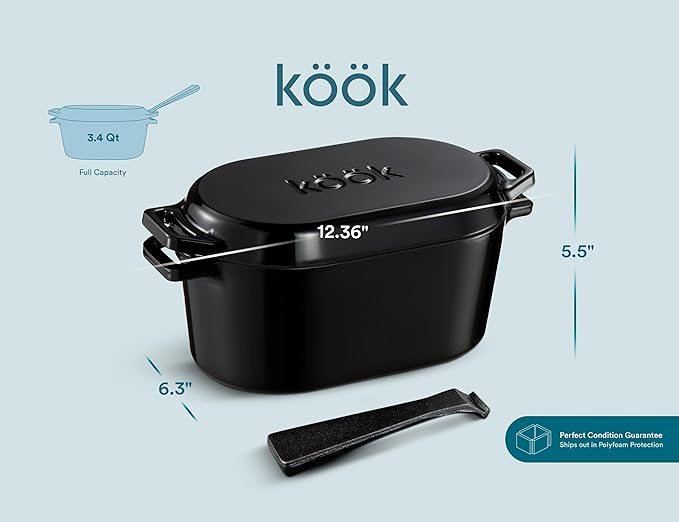 KooK Dutch Oven with Lid, Enameled Cast Iron Bread Baker, Dual Handles - Image 8