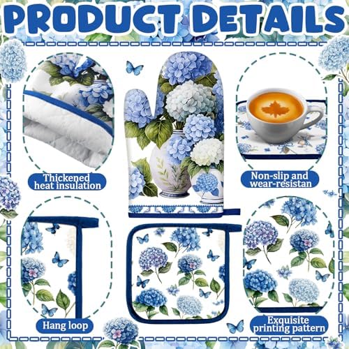 Fanfanwin 10 Pcs Chinoiserie Blue White Hydrangea Kitchen Decor Set