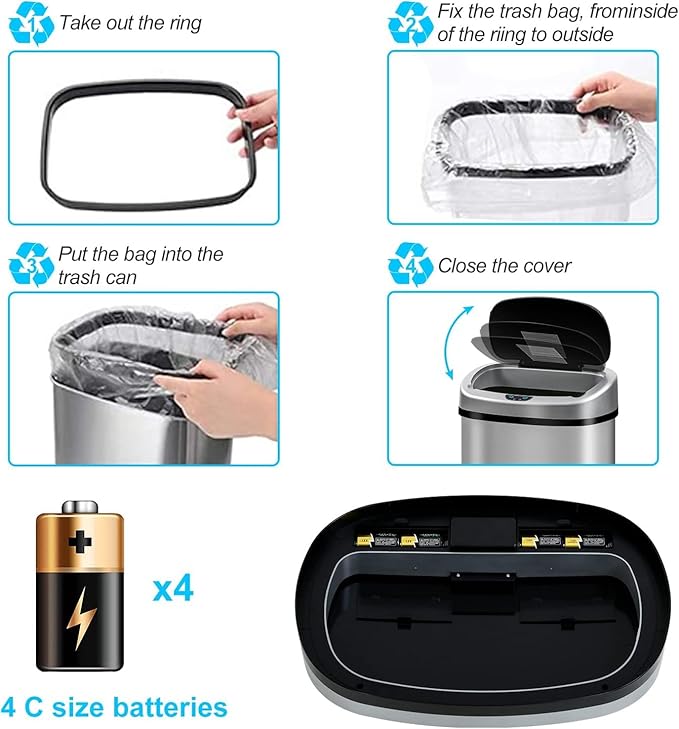Bigacc Kitchen Trash Can | Stainless Steel 13 Gallon Trash Can | 50L Touch Free - Image 8