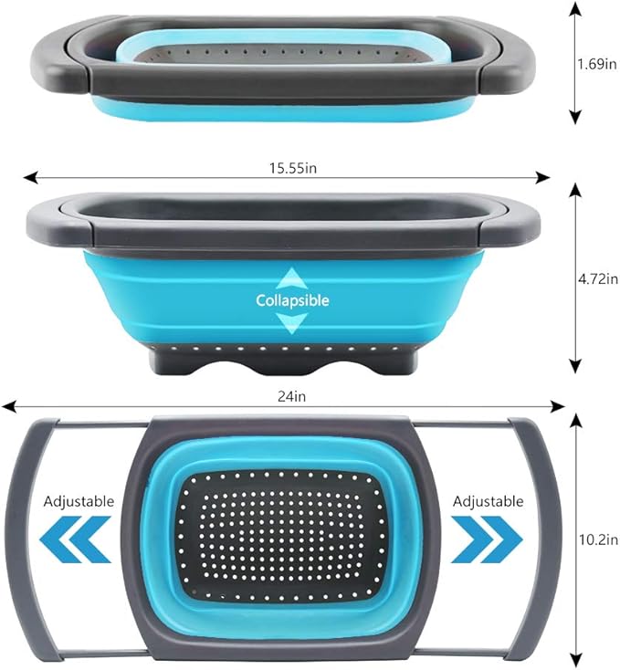 QiMH Collapsible Colander Set of 3-2 PC 4 Quart and 1 PC 6 Quart Over the Sink - Image 3