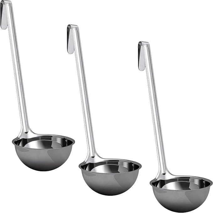 Super Sturdy, Ergonomic 8 Oz. Soup Ladle 3 Pk. Stainless Steel Ladles by FoodRestaurantSupplies