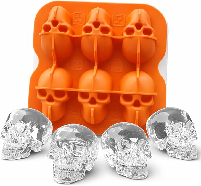 Skull Ice Cube Mold, 6-Cavity Silicone Ice Tray by DakGagMah