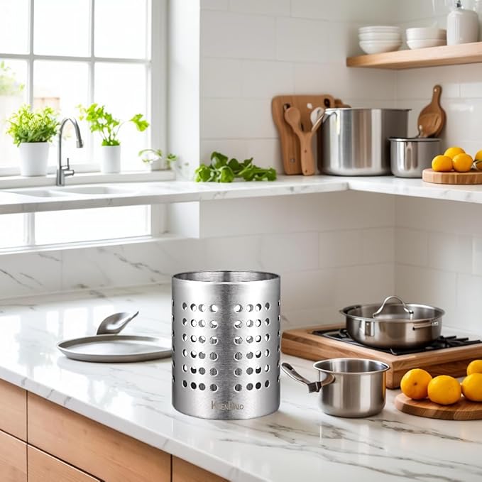 KSENDALO Small Stainless Steel Utensil Holder, SUS304 Silverware Utensil Drying - Image 6