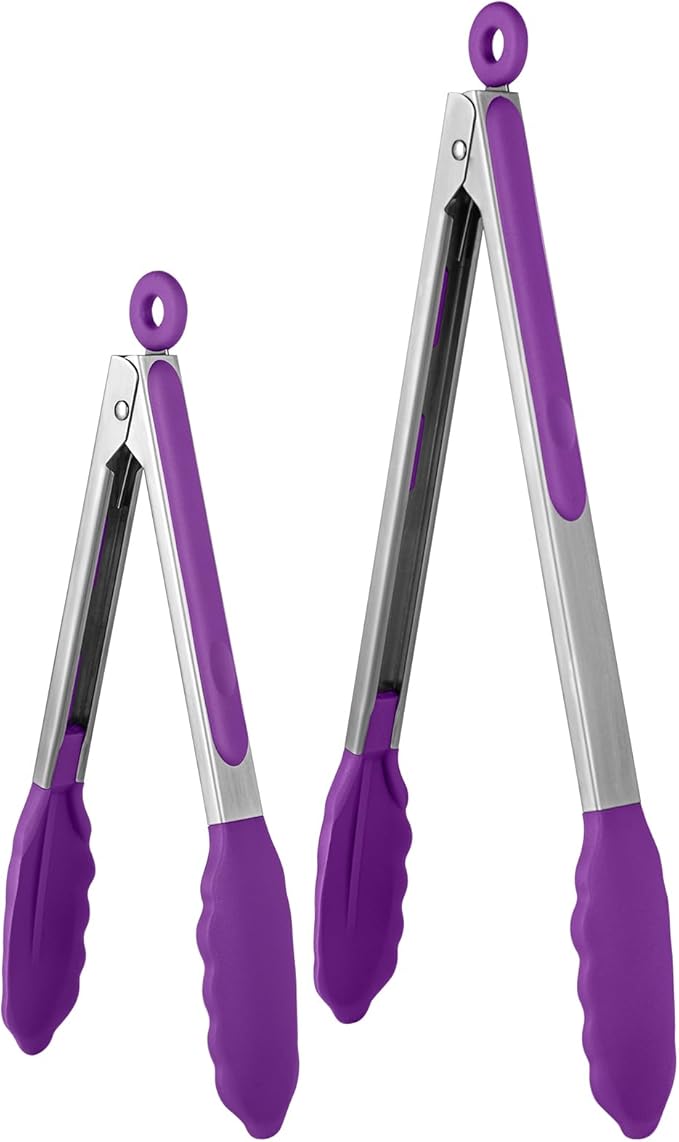 600ºF Heat Resistant Kitchen Tongs: U-Taste 9+12 inch Silicone Cooking Tong Set by U-Taste