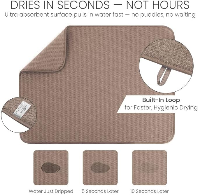 Bellemain XL Dish Mat 24" x 17" Microfiber Dish Drying Mat, Super absorbent - Image 5