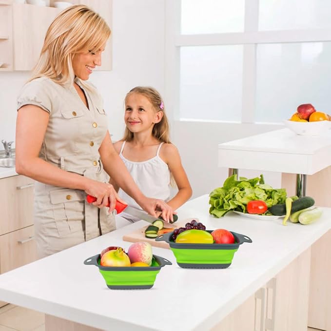 AUAUY 2 PCS Collapsible Colander Set, Square Silicone Folding Colander - Image 7