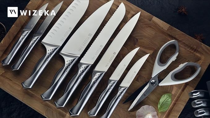 WIZEKA Kitchen Knife Set with Block: Razor Sharp 15 Pcs Professional Chef Knife - Image 9