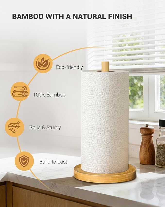 NESAPTO Paper Towel Holder Countertop, Wooden Freestanding Paper Towel Stand - Image 5