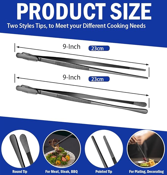 JETKONG 2 Pcs 9-Inch Food Tweezer Tongs, Stainless Steel Kitchen Tweezer - Image 3